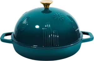 Cast Iron Bread Dutch Oven with Cloche Lid for Bread Baking Darkcyan Enameled Cast Iron Bread Oven with Dome Lid for Sourdough 5 qt