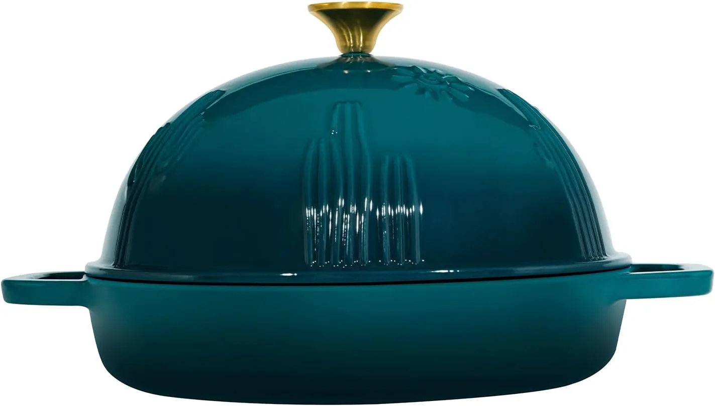 Cast Iron Bread Dutch Oven with Cloche Lid for Bread Baking Darkcyan Enameled Cast Iron Bread Oven with Dome Lid for Sourdough 5 qt