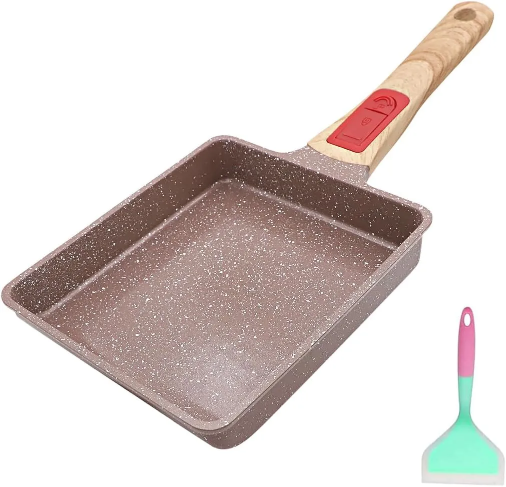 Ceramic Nonstick Tamagoyaki Pan, Japanese Omelette Pan egg pan with Detachable Handle, Oven& Dishwasher Safe, 7.48” x 6.8” (Brown)