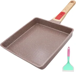 Ceramic Nonstick Tamagoyaki Pan, Large Japanese Omelette Pan Egg Pan with Detachable Handle, Oven& Dishwasher Safe, 9” x 8.2” (Brown)