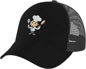 Chef with Spatula and Frying Pan Baseball Cap Women Men Breathable Mesh Back Baseball Caps Adjustable Trucker Sun Hat Outdoor Sports Dad Hats
