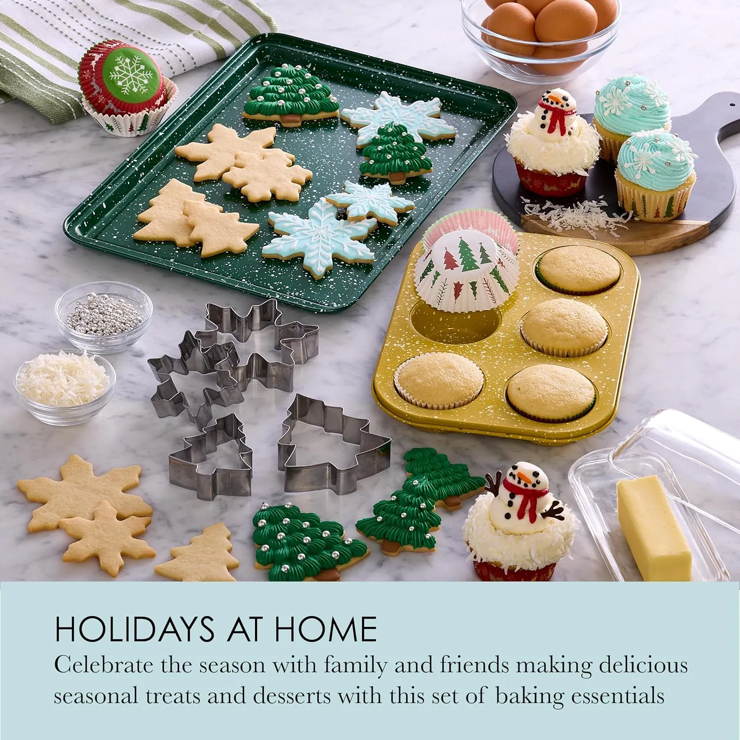 Chicago Metallic 78 Piece Holiday Baking Set, Perfect for Baking Holiday Cookies, Cupcakes, Muffins, and Much More