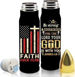 Christian Gifts, 17 Oz Faith over Fear Bullet Tumbler with Lid, Stainless Steel God Tumbler for Men, Christian Religious Catholic Spiritual Pastor Gift for Men, Gifts for Veteran, Black