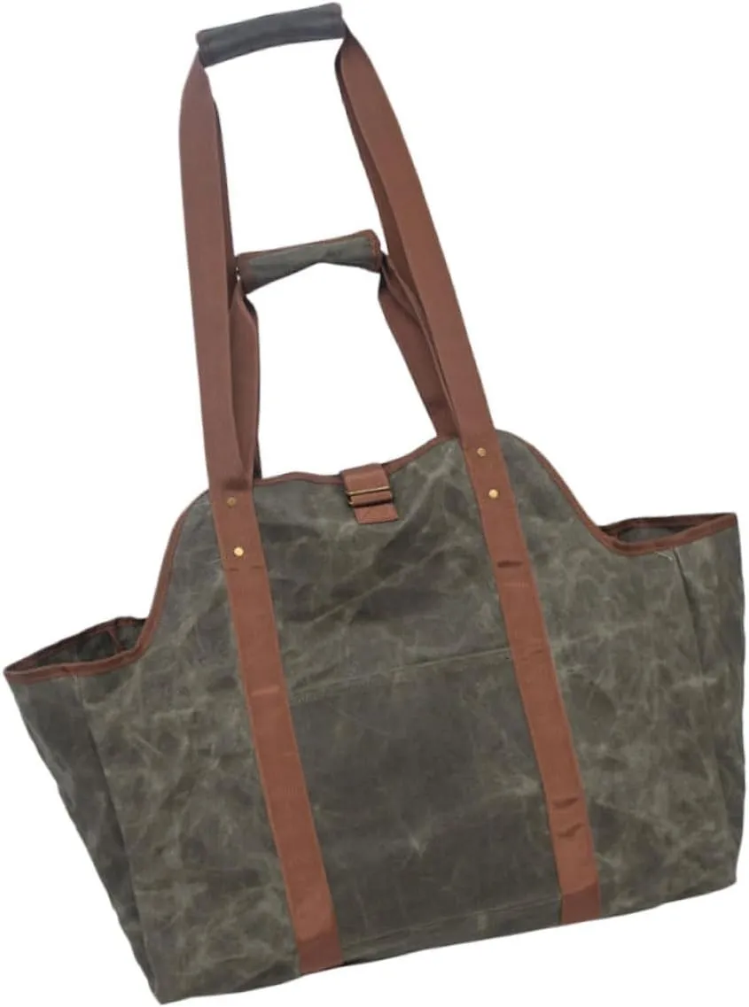 Ciieeo Camping Firewood Bag Waterproof Canvas Log Carrier Waxed Tote Shoulder Strap for Outdoor