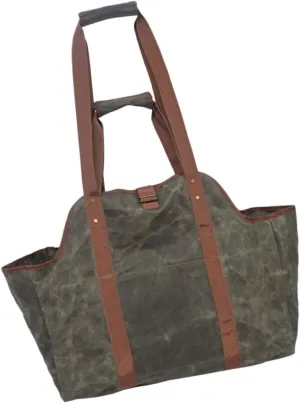 Ciieeo Camping Firewood Bag Waterproof Canvas Log Carrier Waxed Tote Shoulder Strap for Outdoor