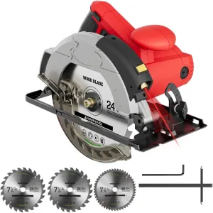 Circular Saw, 1500W Power Circular Saws with Laser Guide, 5500RPM Compact Circular Saw with 3 Saw Blades (24T  48T)7-1/4'', 0-45° Bevel Adjustment, Corded Electric Saw for Wood