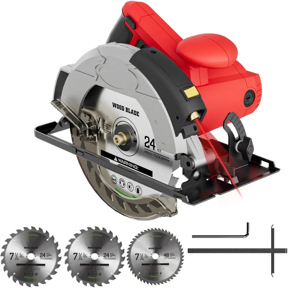 Circular Saw, 1500W Power Circular Saws with Laser Guide, 5500RPM Compact Circular Saw with 3 Saw Blades (24T  48T)7-1/4'', 0-45° Bevel Adjustment, Corded Electric Saw for Wood