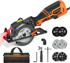 Circular Saw, 5.8A 4-1/2" Circular Saw w/Laser, Metal Auxiliary Handle, 6 Blades (4½", 4¾"), Cutting Depth 1-11/16" (90°), 1-1/8" (45°), Ideal for Wood, Soft Metal, Plastic, Tile - MCS01A