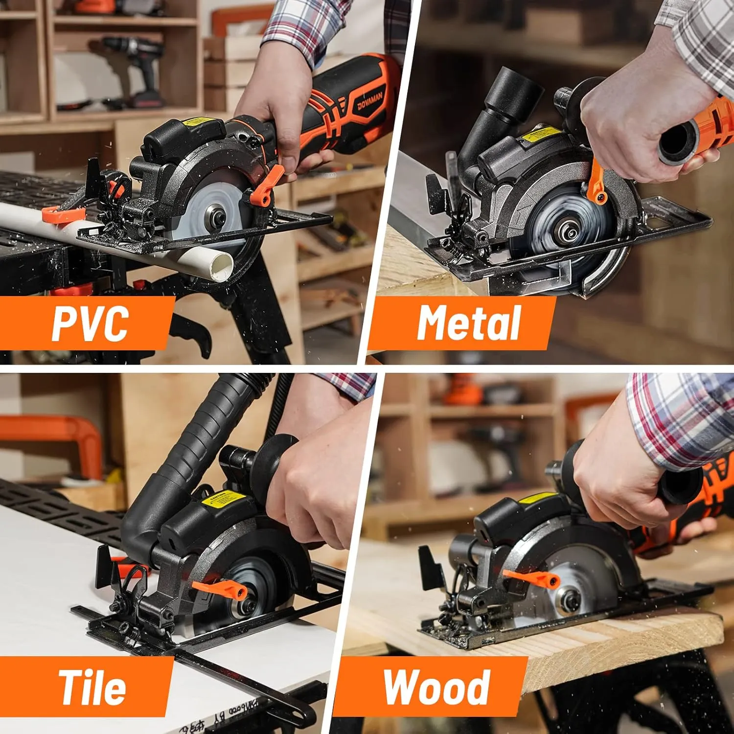 Circular Saw, 5.8A 4-1/2" Circular Saw w/Laser, Metal Auxiliary Handle, 6 Blades (4½", 4¾"), Cutting Depth 1-11/16" (90°), 1-1/8" (45°), Ideal for Wood, Soft Metal, Plastic, Tile - MCS01A