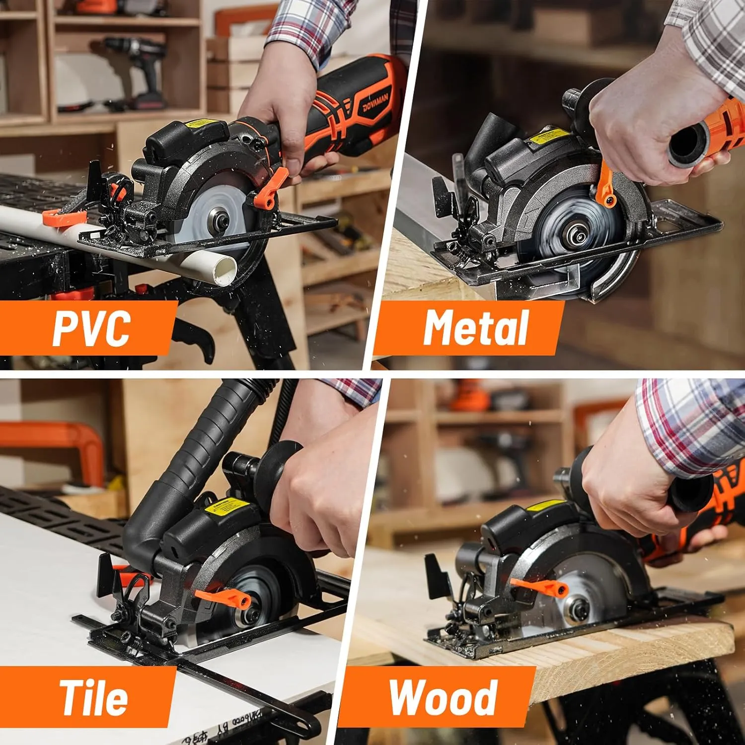 Circular Saw, 5.8A 4-1/2" Circular Saw w/Laser, Metal Auxiliary Handle, 6 Blades (4½", 4¾"), Cutting Depth 1-11/16" (90°), 1-1/8" (45°), Ideal for Wood, Soft Metal, Plastic, Tile - MCS01A
