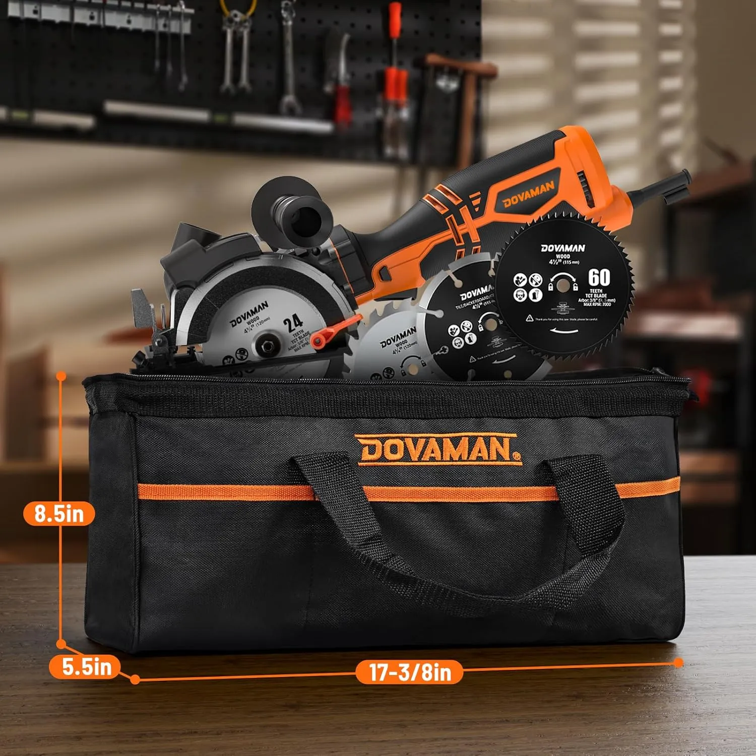 Circular Saw, 5.8A 4-1/2" Circular Saw w/Laser, Metal Auxiliary Handle, 6 Blades (4½", 4¾"), Cutting Depth 1-11/16" (90°), 1-1/8" (45°), Ideal for Wood, Soft Metal, Plastic, Tile - MCS01A