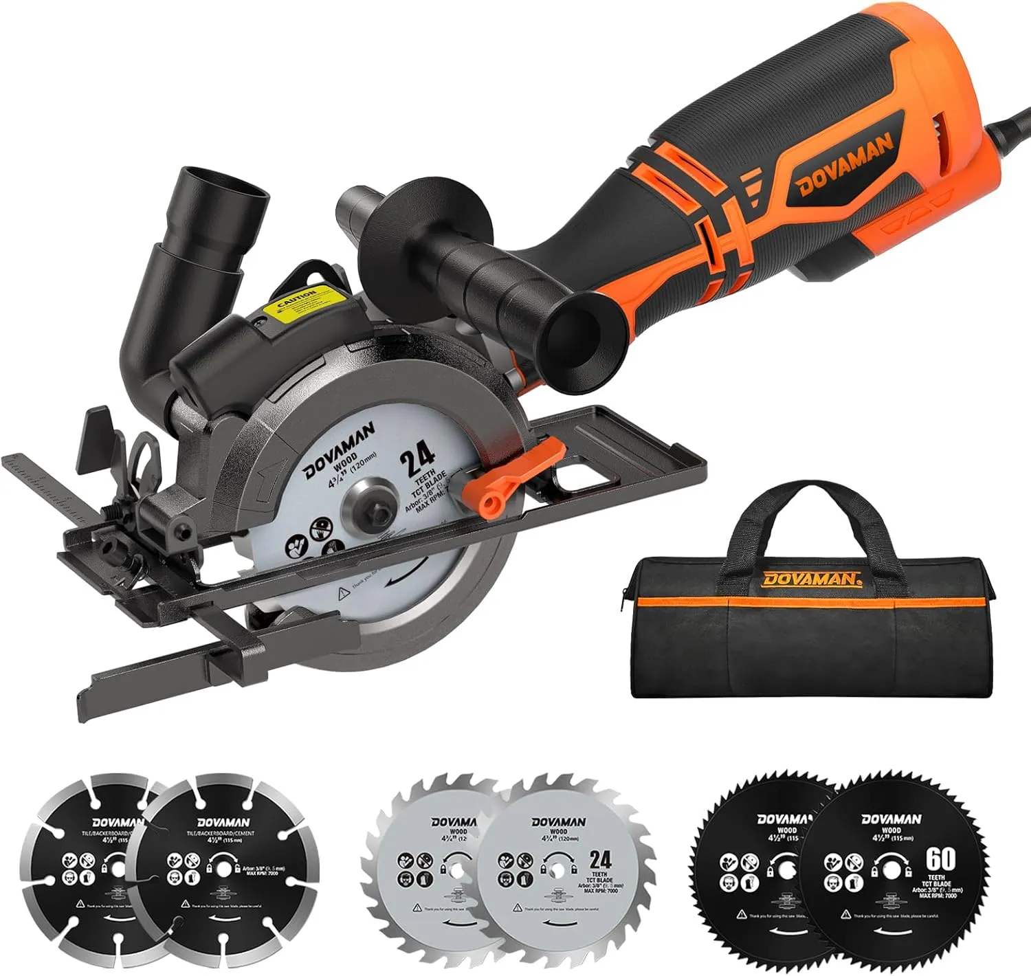 Circular Saw, 5.8A 4-1/2" Circular Saw w/Laser, Metal Auxiliary Handle, 6 Blades (4½", 4¾"), Cutting Depth 1-11/16" (90°), 1-1/8" (45°), Ideal for Wood, Soft Metal, Plastic, Tile - MCS01A