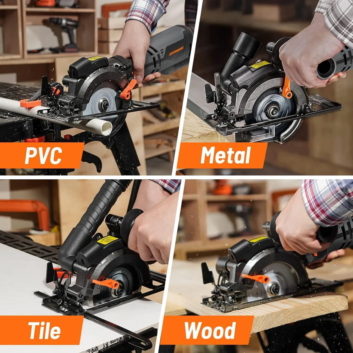 Circular Saw, 5.8A 4-1/2" Circular Saw w/Laser, Metal Auxiliary Handle, 6 Blades (4½", 4¾"), Cutting Depth 1-11/16" (90°), 1-1/8" (45°), Ideal for Wood, Soft Metal, Plastic, Tile - MCS01A