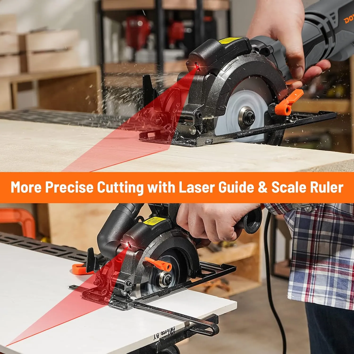Circular Saw, 5.8A 4-1/2" Circular Saw w/Laser, Metal Auxiliary Handle, 6 Blades (4½", 4¾"), Cutting Depth 1-11/16" (90°), 1-1/8" (45°), Ideal for Wood, Soft Metal, Plastic, Tile - MCS01A