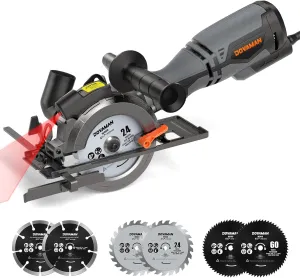 Circular Saw, 5.8A 4-1/2" Circular Saw w/Laser, Metal Auxiliary Handle, 6 Blades (4½", 4¾"), Cutting Depth 1-11/16" (90°), 1-1/8" (45°), Ideal for Wood, Soft Metal, Plastic, Tile - MCS01A