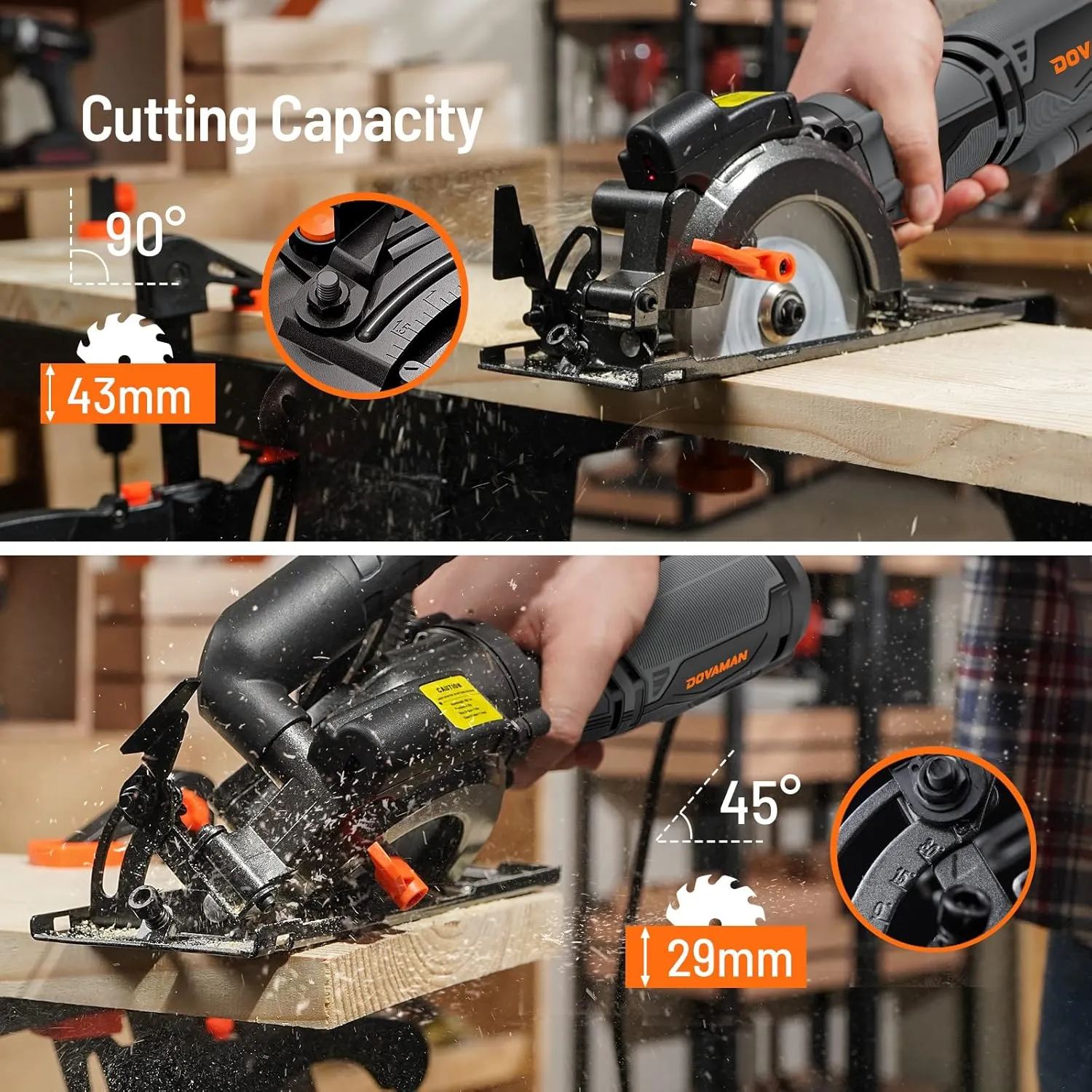 Circular Saw, 5.8A 4-1/2" Circular Saw w/Laser, Metal Auxiliary Handle, 6 Blades (4½", 4¾"), Cutting Depth 1-11/16" (90°), 1-1/8" (45°), Ideal for Wood, Soft Metal, Plastic, Tile - MCS01A