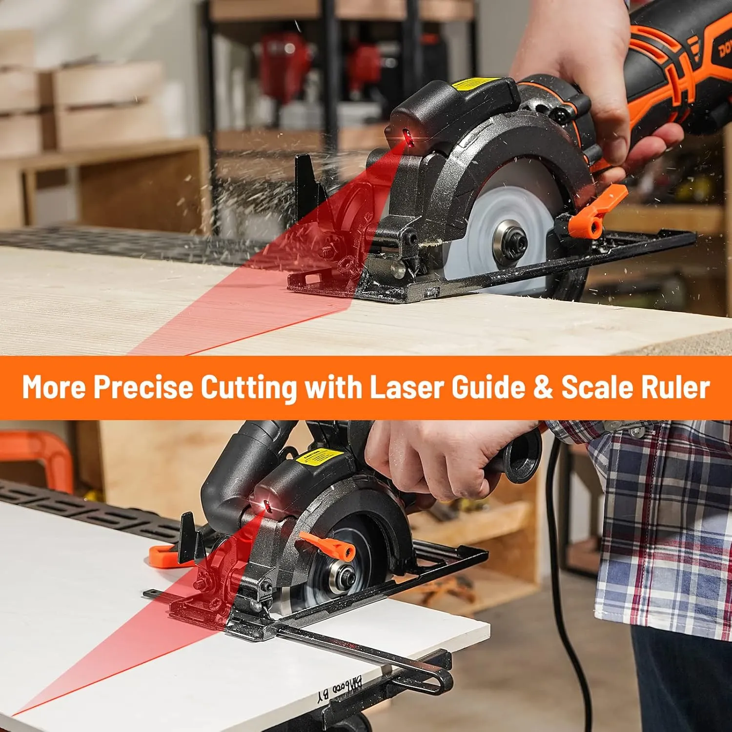 Circular Saw, 5.8A 4-1/2" Circular Saw w/Laser, Metal Auxiliary Handle, 6 Blades (4½", 4¾"), Cutting Depth 1-11/16" (90°), 1-1/8" (45°), Ideal for Wood, Soft Metal, Plastic, Tile - MCS01A