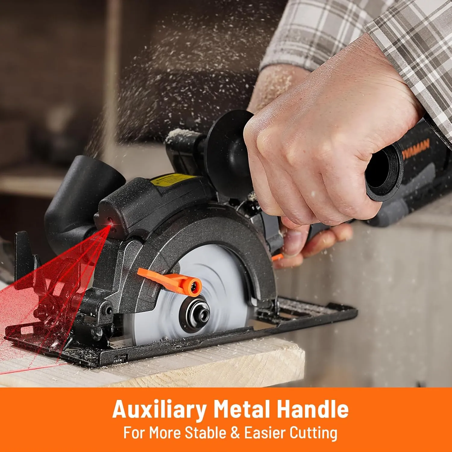 Circular Saw, 5.8A 4-1/2" Circular Saw w/Laser, Metal Auxiliary Handle, 6 Blades (4½", 4¾"), Cutting Depth 1-11/16" (90°), 1-1/8" (45°), Ideal for Wood, Soft Metal, Plastic, Tile - MCS01A