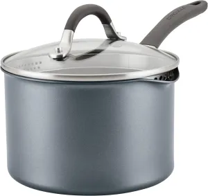 Circulon A1 Series with ScratchDefense Technology Nonstick Induction Straining Sauce Pan with Lid, 3 Quart, Aluminum, Graphite