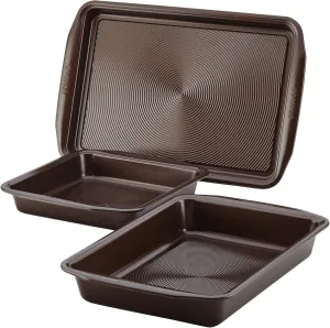 Circulon Nonstick Bakeware Set with Cookie and Cake Pans, 3 Piece, Chocolate