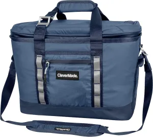 CleverMade Maverick Collapsible Cooler Bag – 50 Can Insulated Leakproof Soft Sided Tote with Shoulder Strap, Bottle Opener & Pockets – Navy, Large