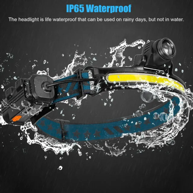 COB LED Motion Sensor Headlamp USB Rechargeable Torch Headlight Flashlight 6Mode