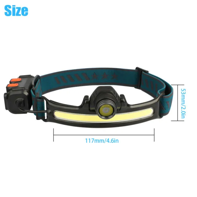 COB LED Motion Sensor Headlamp USB Rechargeable Torch Headlight Flashlight 6Mode