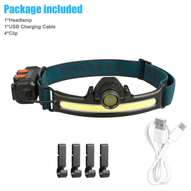 COB LED Motion Sensor Headlamp USB Rechargeable Torch Headlight Flashlight 6Mode
