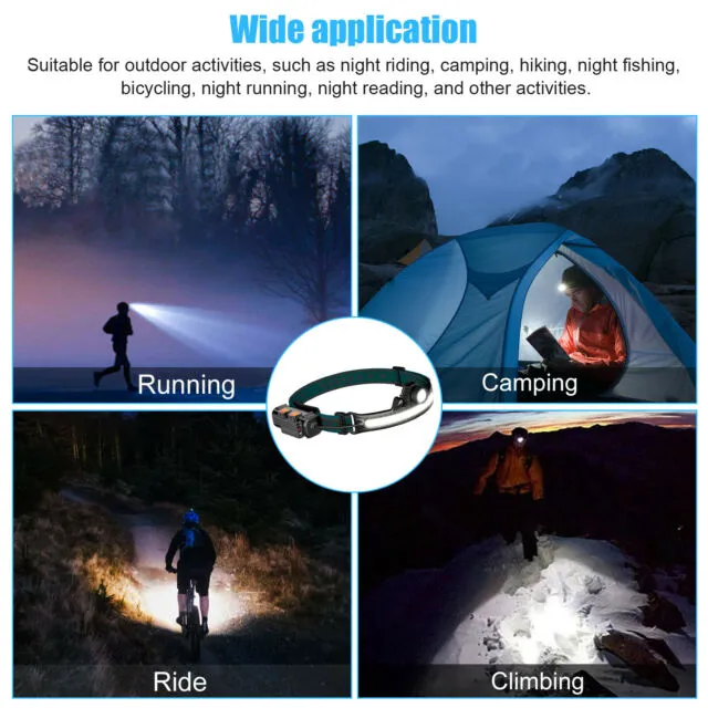 COB LED Motion Sensor Headlamp USB Rechargeable Torch Headlight Flashlight 6Mode