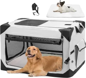 Collapsible Dog Crate, 30 Inch Portable Travel Dog Crate for Small Dogs Indoor & Outdoor Use, 4-Door Foldable Soft Sided Dog Kennel with Handle, Safety Zippers, Mesh Windows and Soft Mat