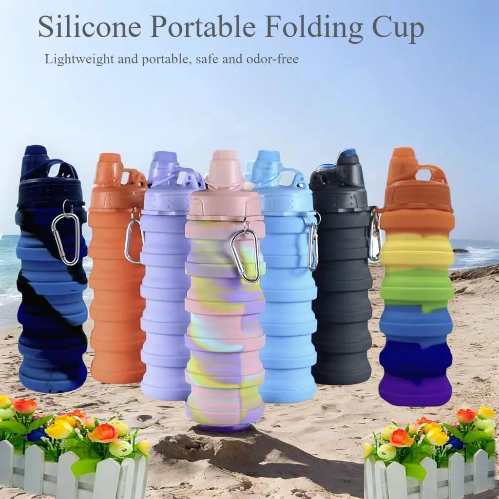 Collapsible Silicone Travel Water Bottle A Portable Telescopic Water Bottle Ideal for Hiking, Mountaineering, Camping and Sports.Reusable and Leakproof 2 Pcs.(Number 4)