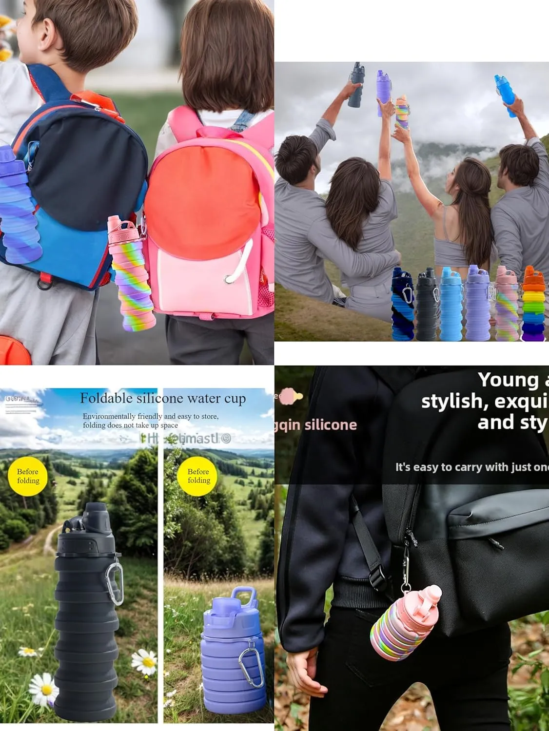 Collapsible Silicone Travel Water Bottle A Portable Telescopic Water Bottle Ideal for Hiking, Mountaineering, Camping and Sports.Reusable and Leakproof 2 Pcs.(Number 4)