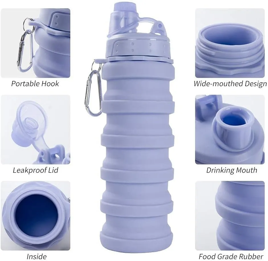 Collapsible Silicone Travel Water Bottle A Portable Telescopic Water Bottle Ideal for Hiking, Mountaineering, Camping and Sports.Reusable and Leakproof 2 Pcs.(Number 4)