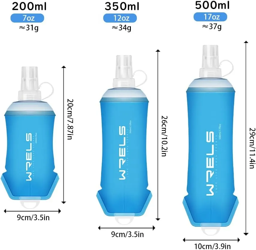 Collapsible Soft Running Water Bottles Soft Flasks Folding for Hydration Pack 200ml/350ml/500ml Running Vest Water Bottle for Outdoor Sports Hiking Cycling Climbing