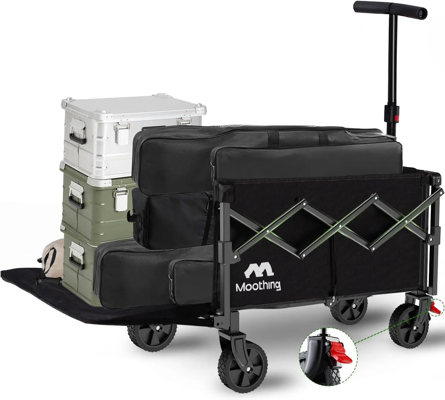 Collapsible Wagon, Foldable Wagon with Tailgate Extended, 360lbs Heavy Duty, Portable Lightweight Utility Wagon for Grocery, Camping, Garden, Sports, Black T