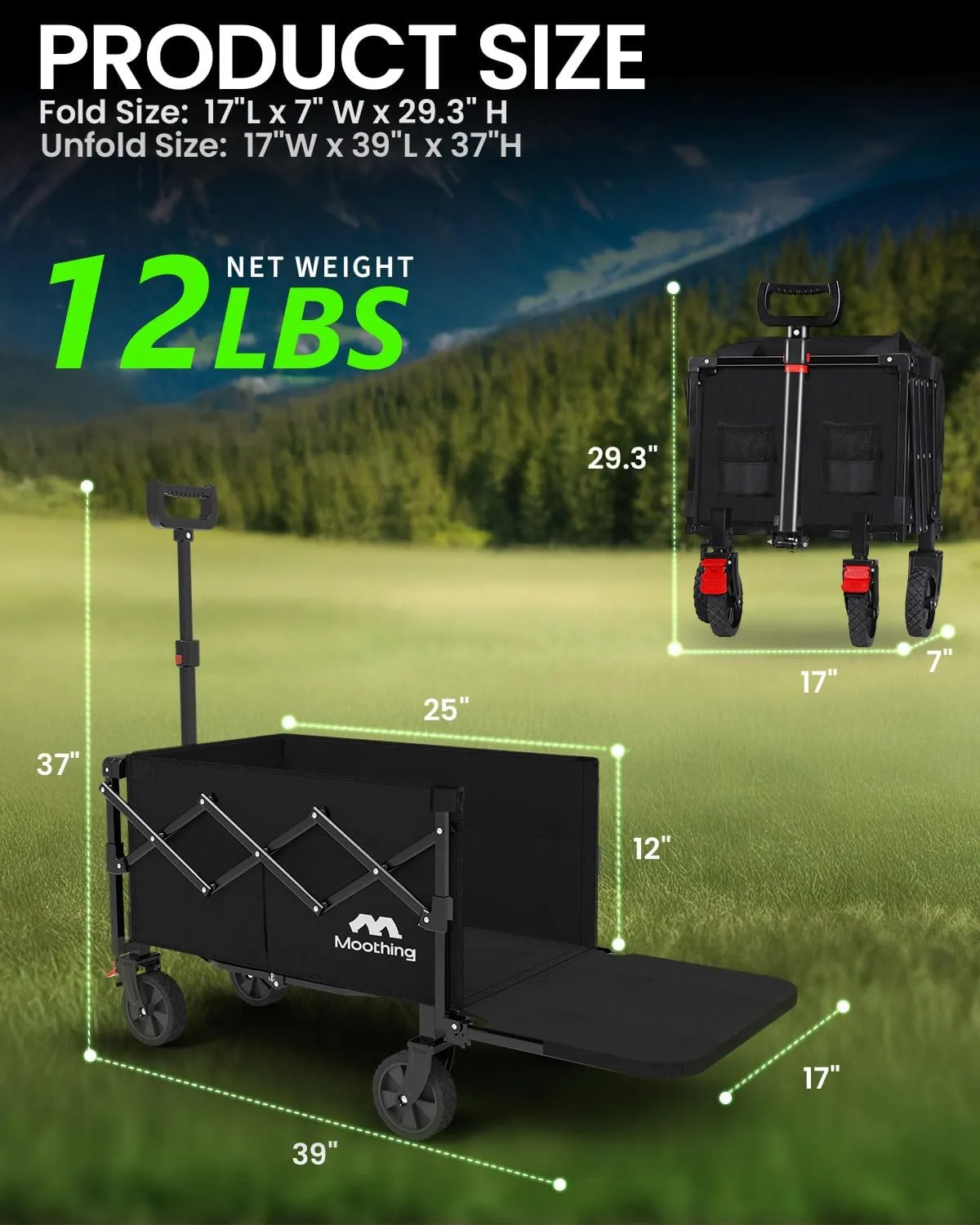 Collapsible Wagon, Wagons Carts Foldable with Tailgate Extended, Folding Wagons 360lbs Heavy Duty, Portable Lightweight Utility Wagon Cart for Grocery, Camping, Garden, Sports, Black D