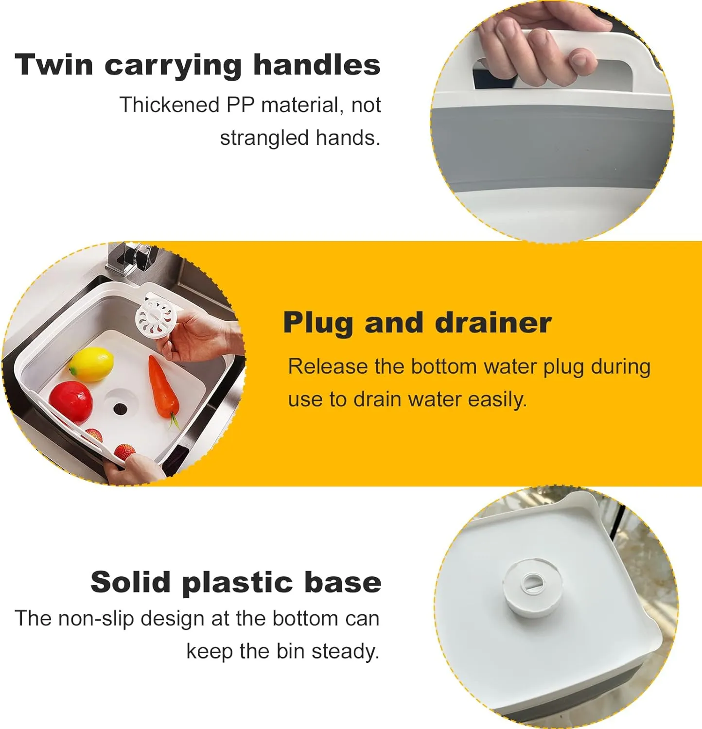 Collapsible Wash Basin with Drain Plug – 2.4 Gallon Portable Sink Tub for Baby Bottles, Dishwashing, RV & Camping | Space Saving Foldable Design | BPA-Free TPR/PP Material (Grey)