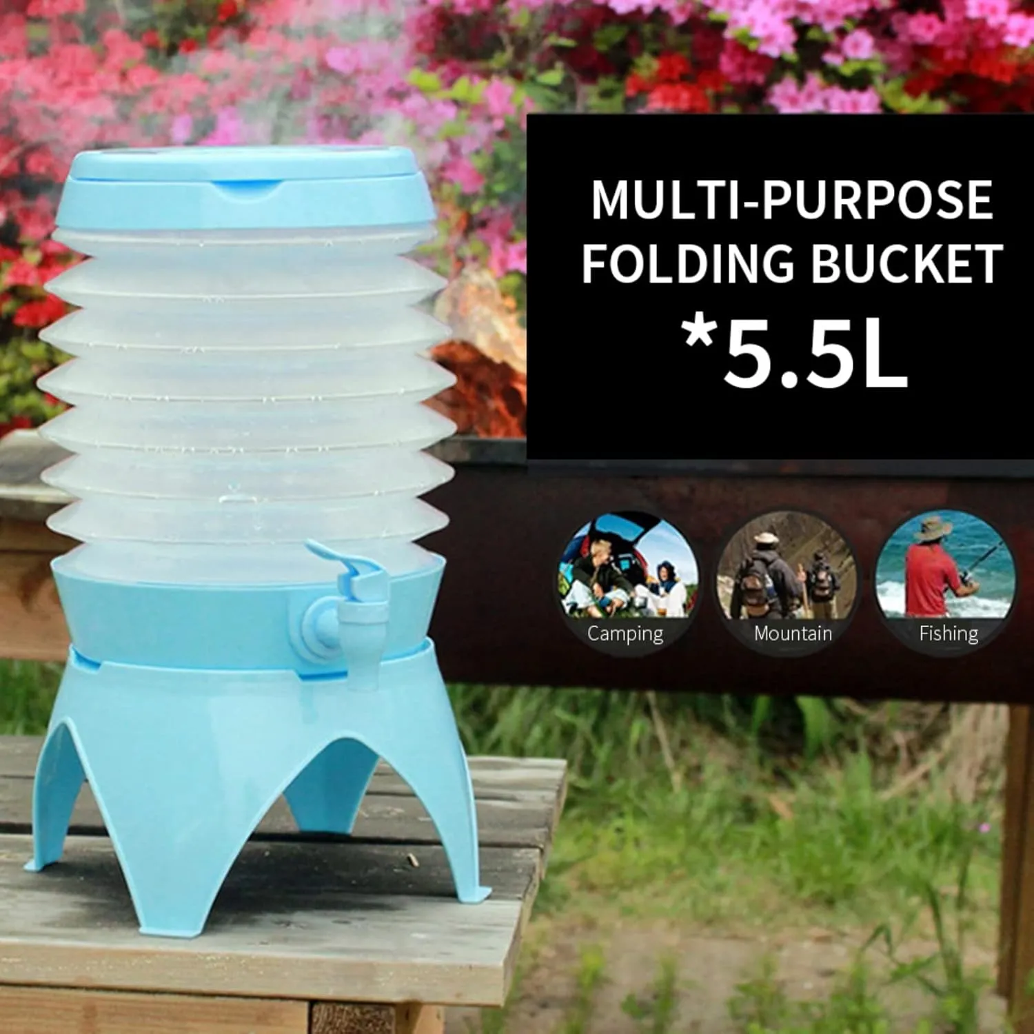 Collapsible Water Bottle, Drinking Water Carrier Jug with Spigot Leak Proof Foldable Water Bucket for Camping, Hiking, Backpacking, Outdoor, Flat Convenient Storage (5.5 Liter)