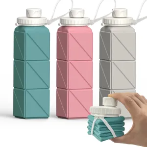 Collapsible Water Bottles 20.6oz, Silicone Foldable Portable Travel Water Bottle, Folding Lightweight Reusable Leakproof for Traveling Camping Hiking Cycling Yoga Sports Outdoor
