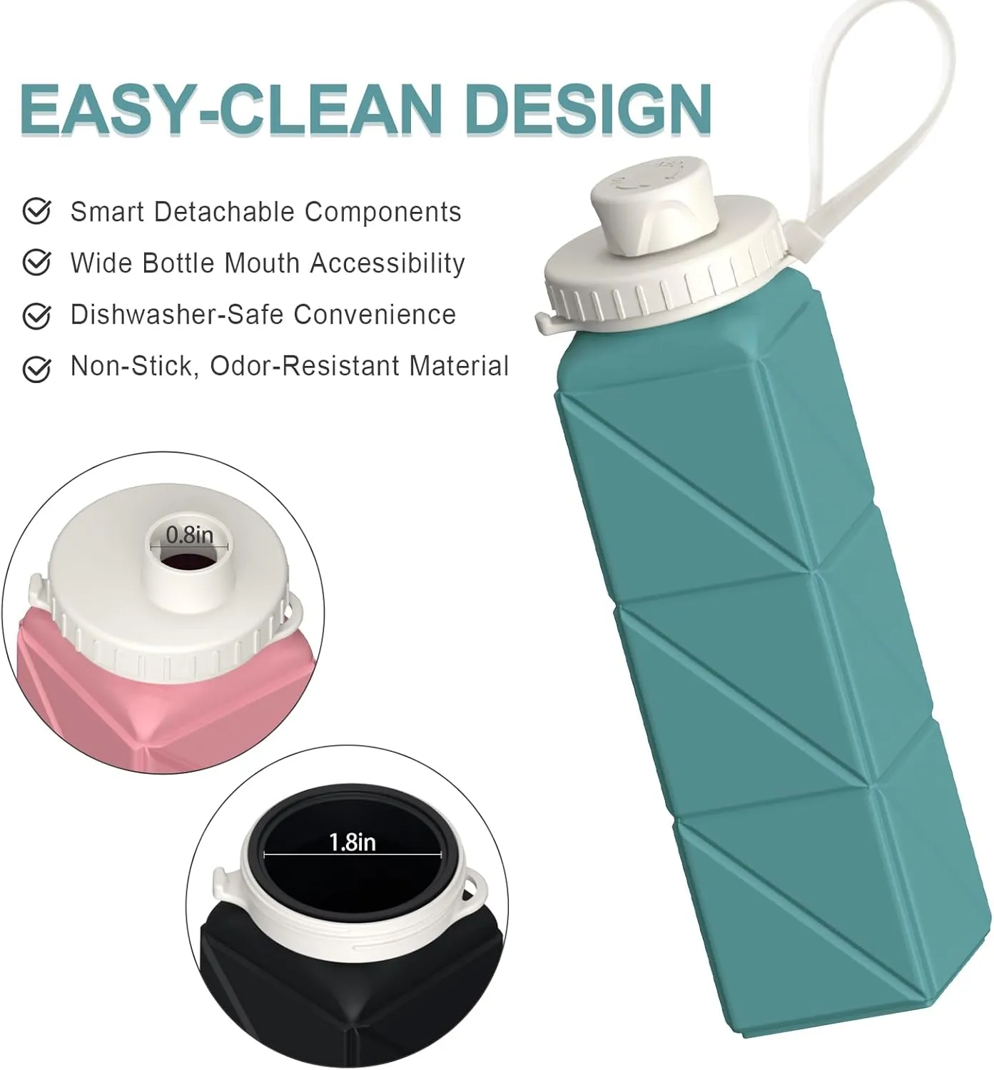 Collapsible Water Bottles 20.6oz, Silicone Foldable Portable Travel Water Bottle, Folding Lightweight Reusable Leakproof for Traveling Camping Hiking Cycling Yoga Sports Outdoor