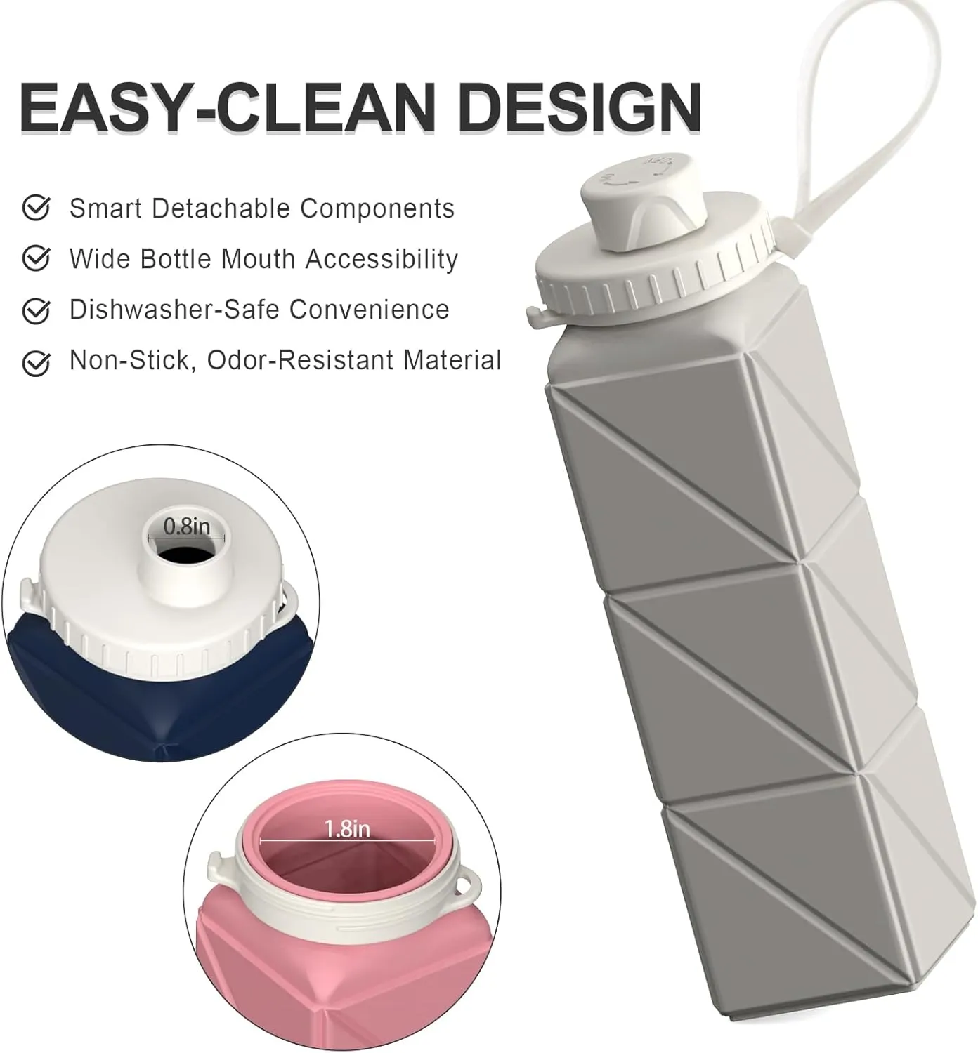 Collapsible Water Bottles, Silicone Foldable Portable Travel Water Bottle 610ml, Lightweight Reusable Leakproof for Traveling Camping Hiking Cycling Yoga Sports Outdoor