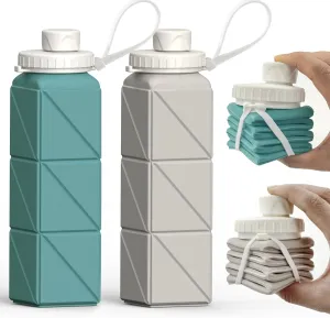 Collapsible Water Bottles, Silicone Foldable Portable Travel Water Bottle 610ml, Lightweight Reusable Leakproof for Traveling Camping Hiking Cycling Yoga Sports Outdoor
