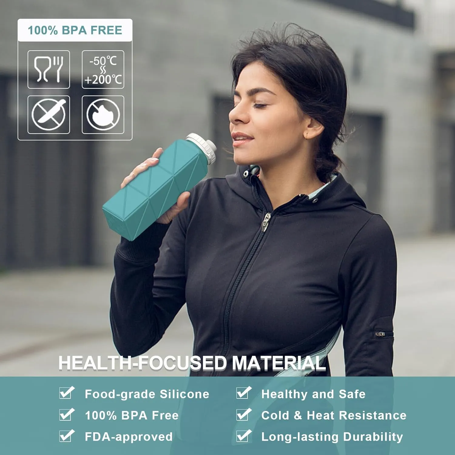 Collapsible Water Bottles, Silicone Foldable Portable Travel Water Bottle 610ml, Lightweight Reusable Leakproof for Traveling Camping Hiking Cycling Yoga Sports Outdoor