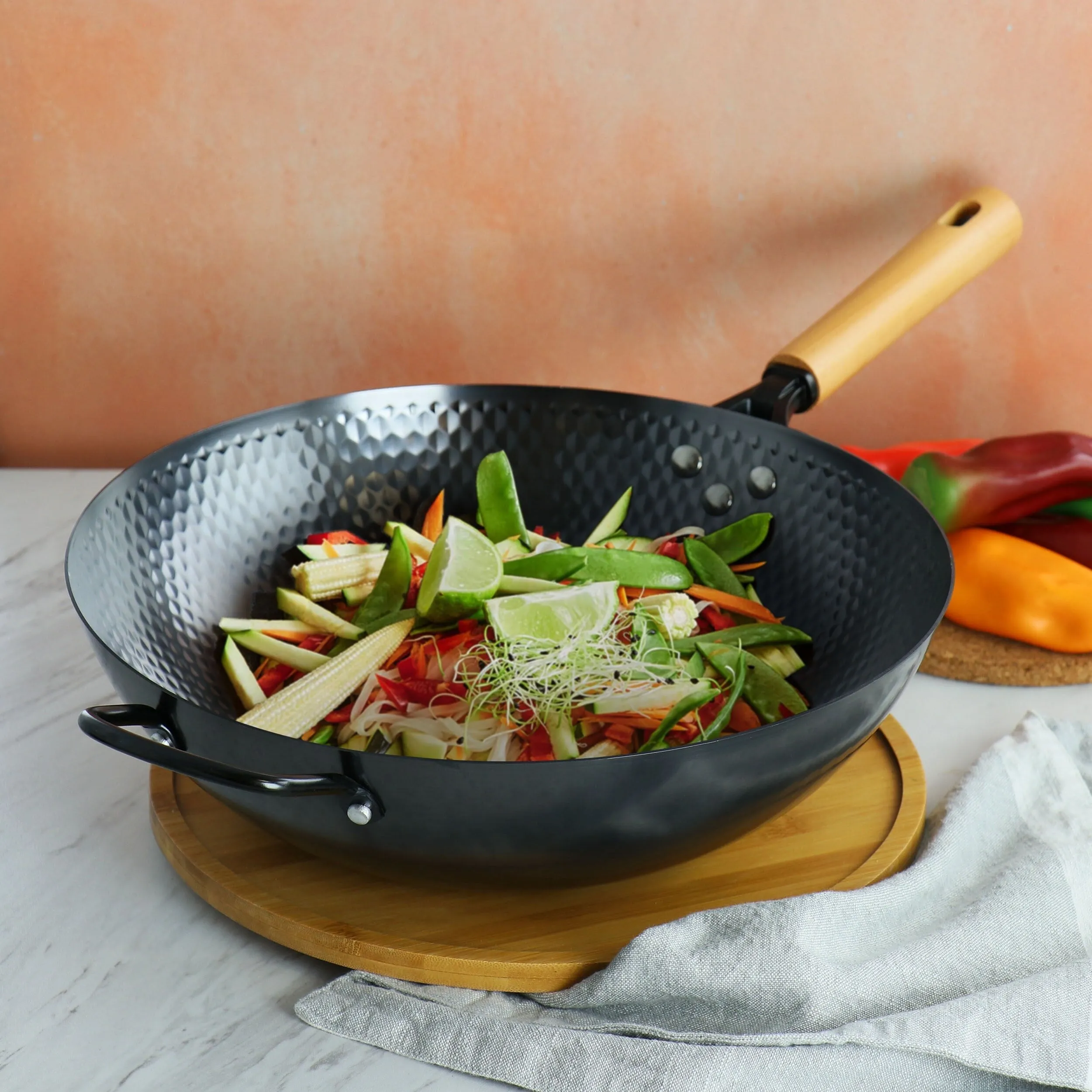 Colwyn 13.5 Inch Nonstick Carbon Steel Wok with Stay-Cool Handle