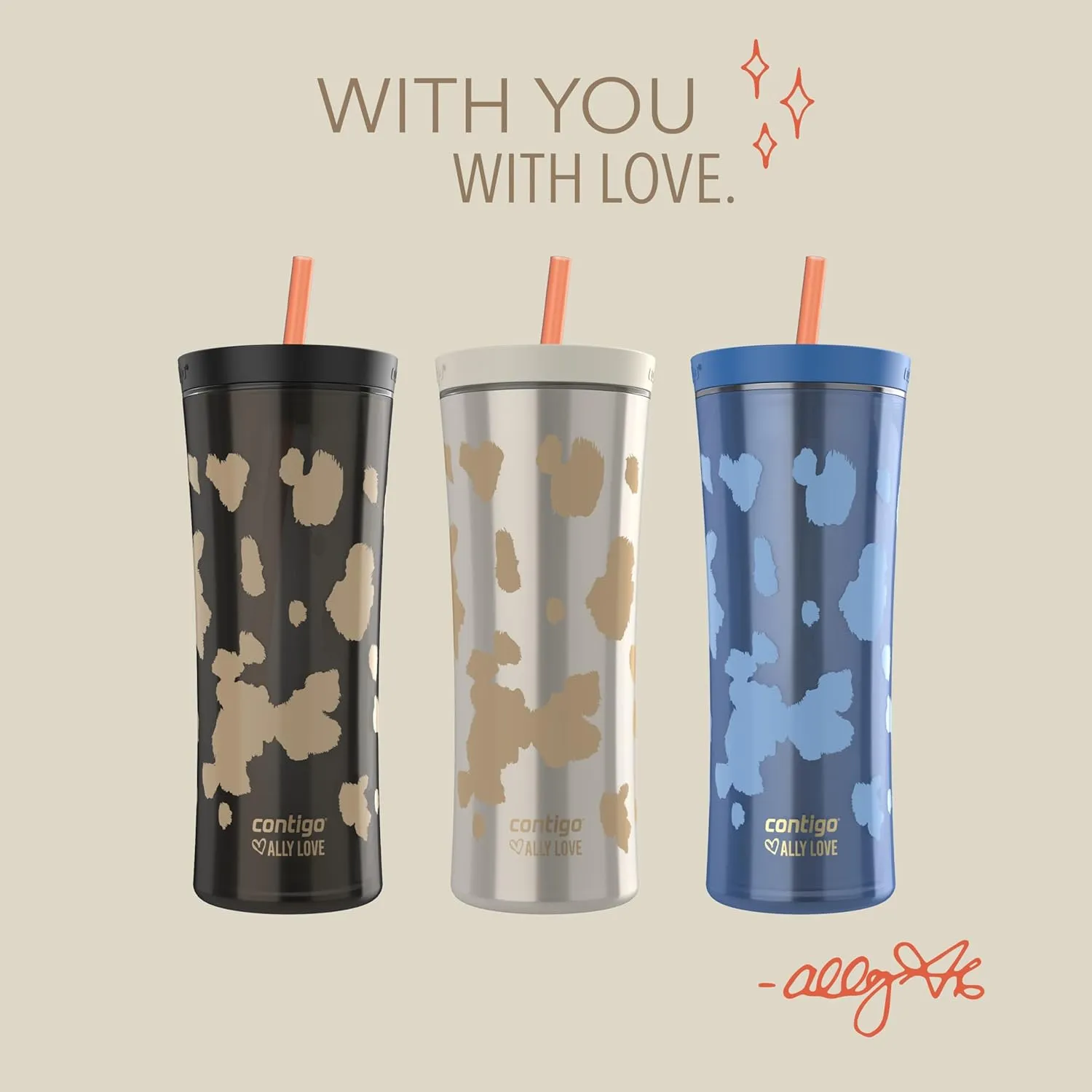 Contigo x Ally Love Shake & Go Tumbler, Autoclose, blender bottle, protein shaker bottle, 20oz, Stellar Jay
