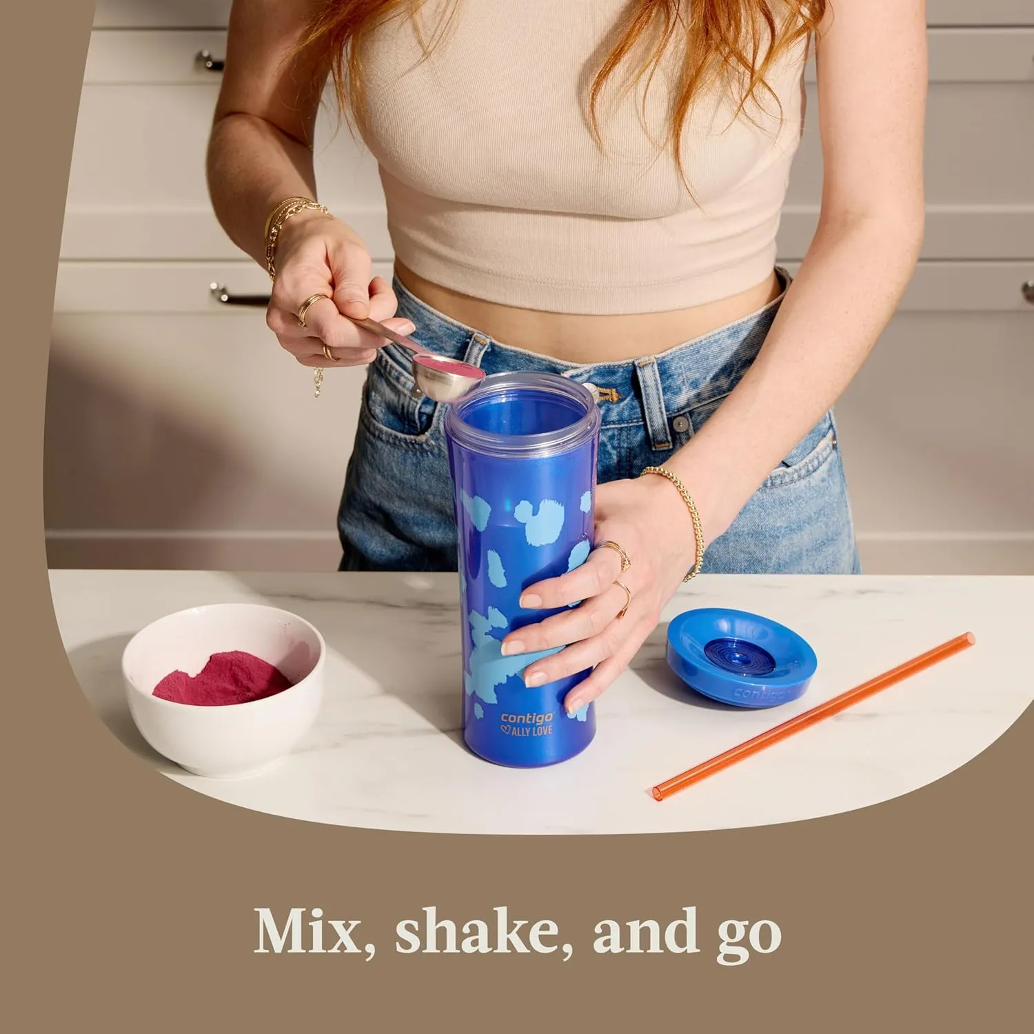 Contigo x Ally Love Shake & Go Tumbler, Autoclose, blender bottle, protein shaker bottle, 20oz, Stellar Jay