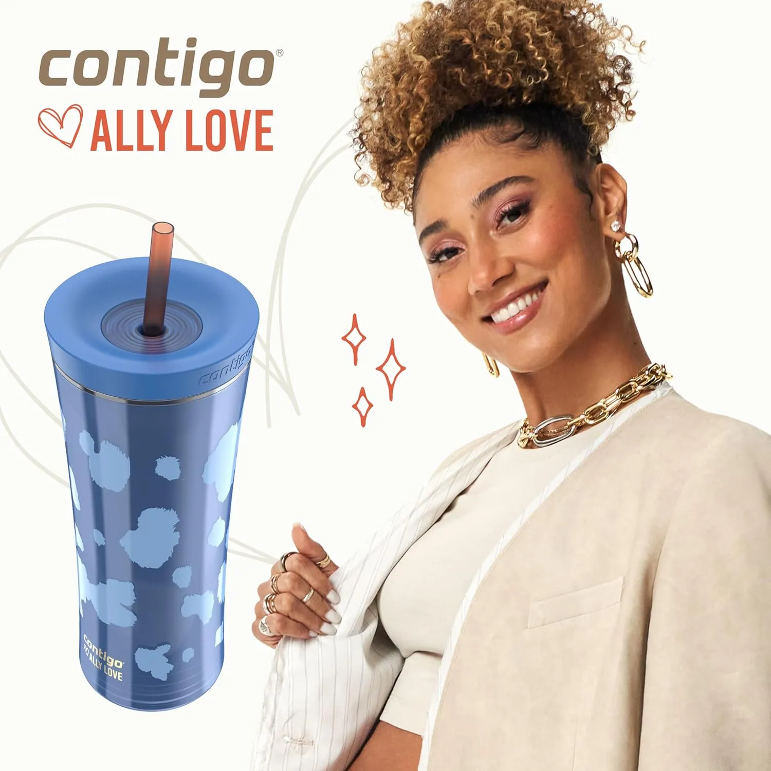 Contigo x Ally Love Shake & Go Tumbler, Autoclose, blender bottle, protein shaker bottle, 20oz, Stellar Jay