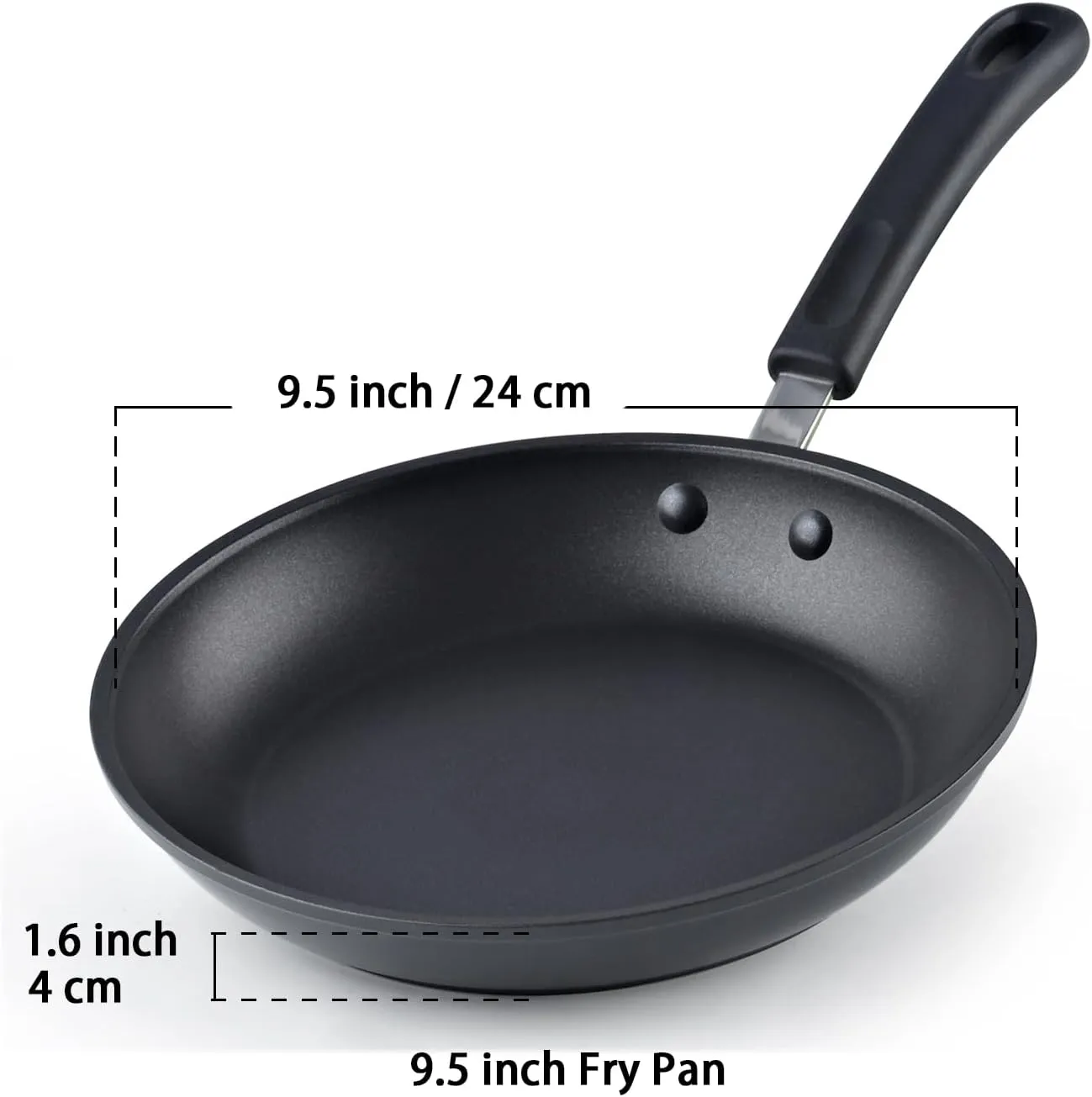 Cook N Home Nonstick Saute Fry Pan 9.5-inch Professional Hard Anodized Frying Pan, Dishwasher Safe with Stay-Cool Handles, Black