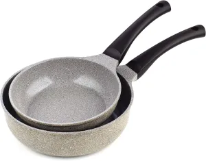 Cook N Home Nonstick Saute Skillet Pans 8 inch   9.5 inch 2pc Set, Ceramic Marble Coating Deep Frying Pan Wok Stir-Fry Sauté Pan, Earth
