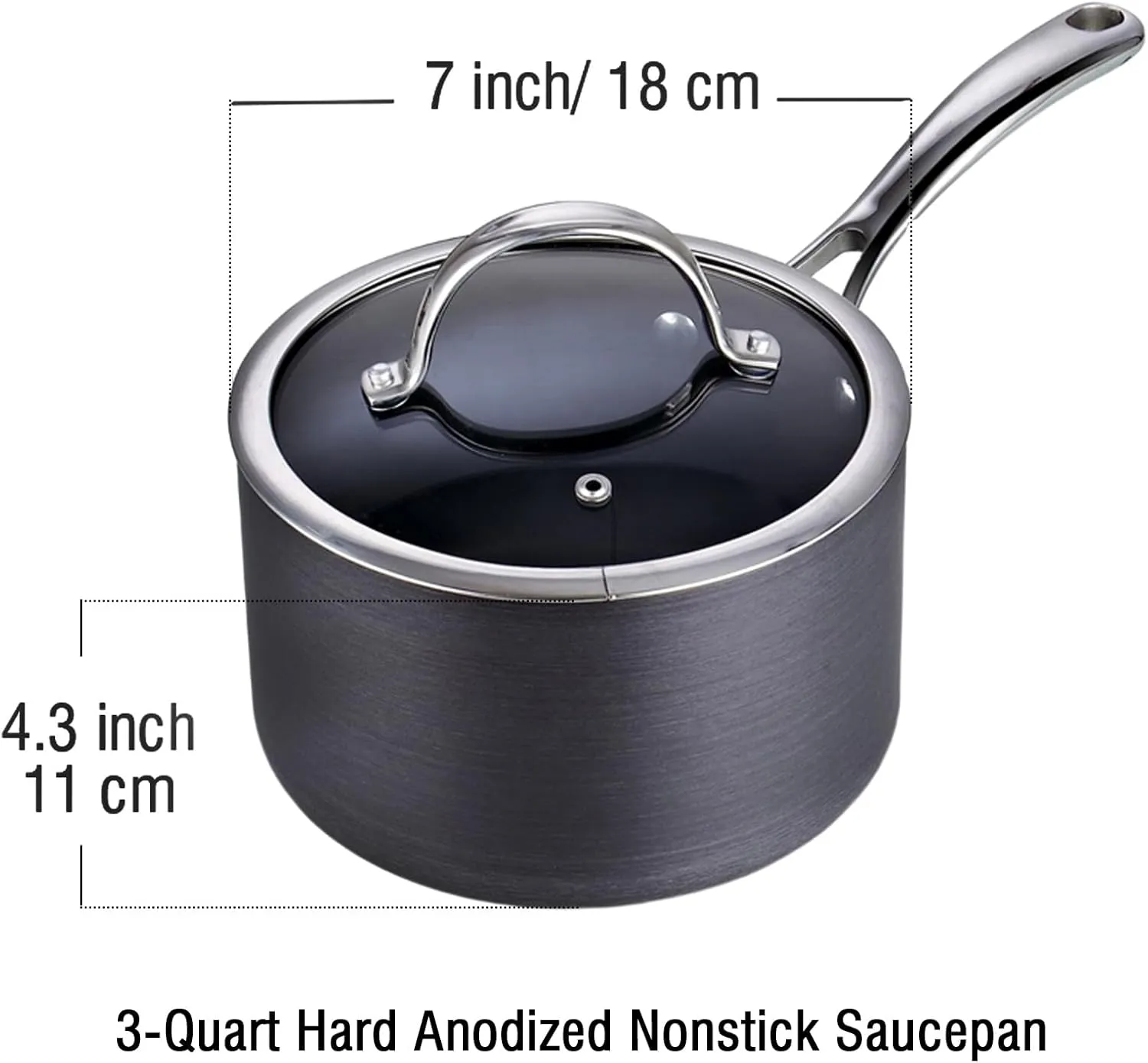 Cooks Standard 3-Quart Hard Anodized Nonstick Saucepan with Lid, Black,NC-00342